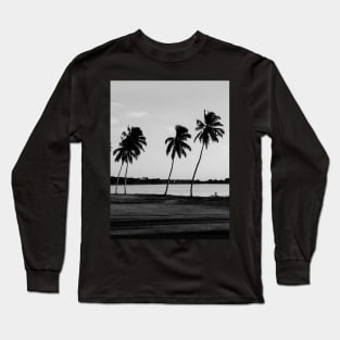 Black White Coconut Trees Long Sleeve T-Shirt